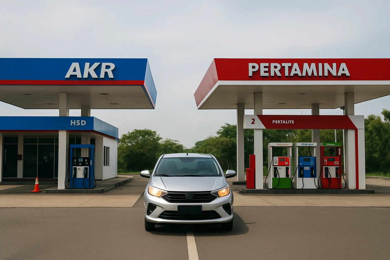 Gambar mobil yang bingung terhadap pilihan perbedaan akr dan pertamina